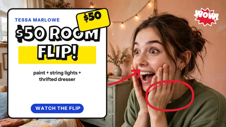 Tessa Marlowe $50 room flip shock thumbnail template