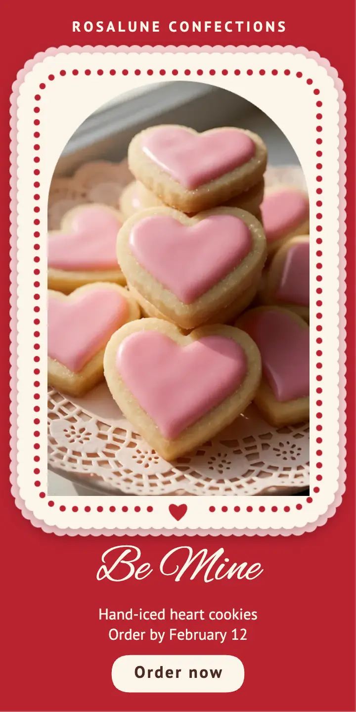 Rosalune Valentine heart cookies paper lace ad template