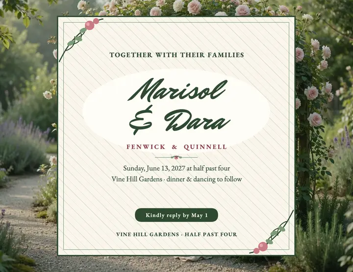 Rose trellis garden wedding invitation template