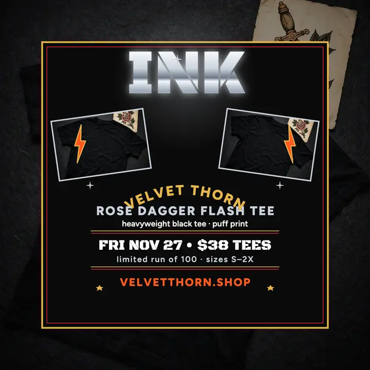 Velvet Thorn rose dagger bootleg tee post template