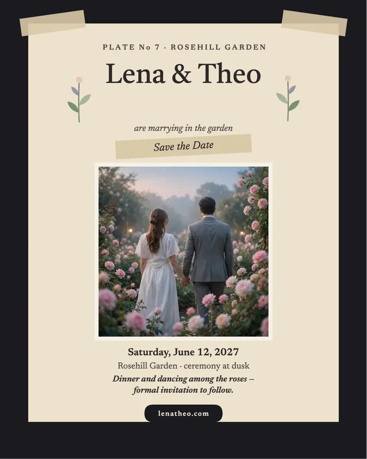 Lena and Theo rose garden save the date: save the date post template