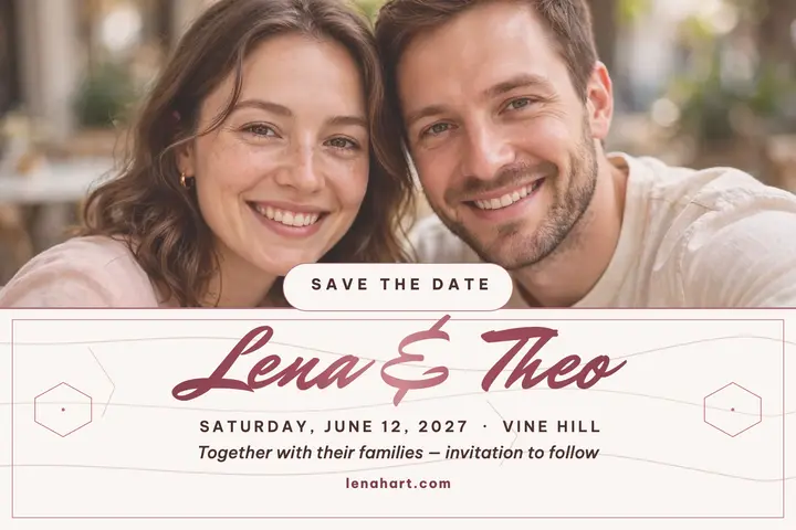 Lena and Theo rose gold save the date template