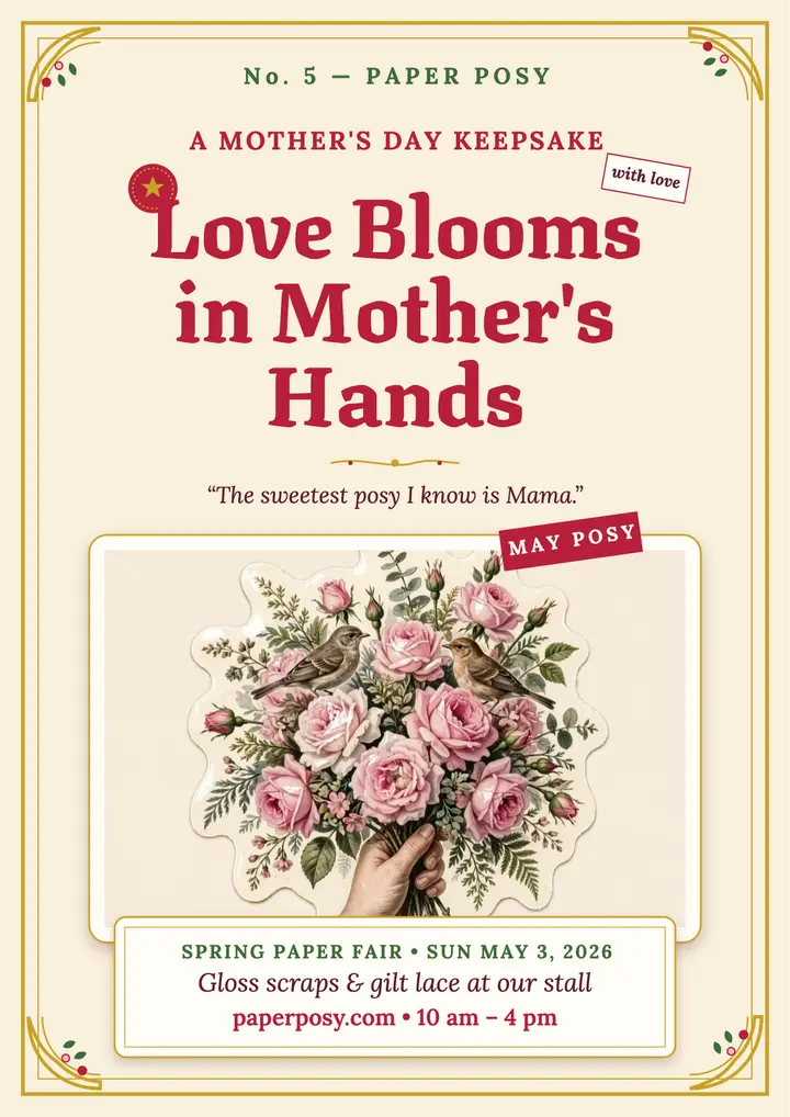 Paper Posy Mother's Day rose keepsake flyer template