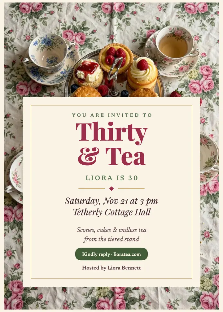 Thirty and Tea 30th birthday invitation template