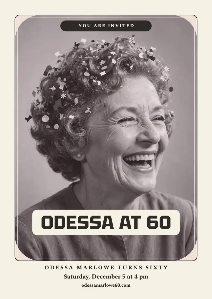 Odessa Marlowe rose tinted 60th flyer: 60th birthday flyer template