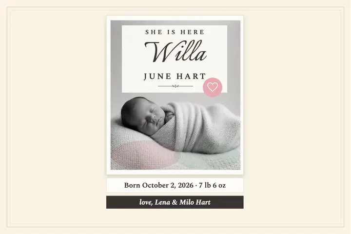 Willa June tinted baby postcard template