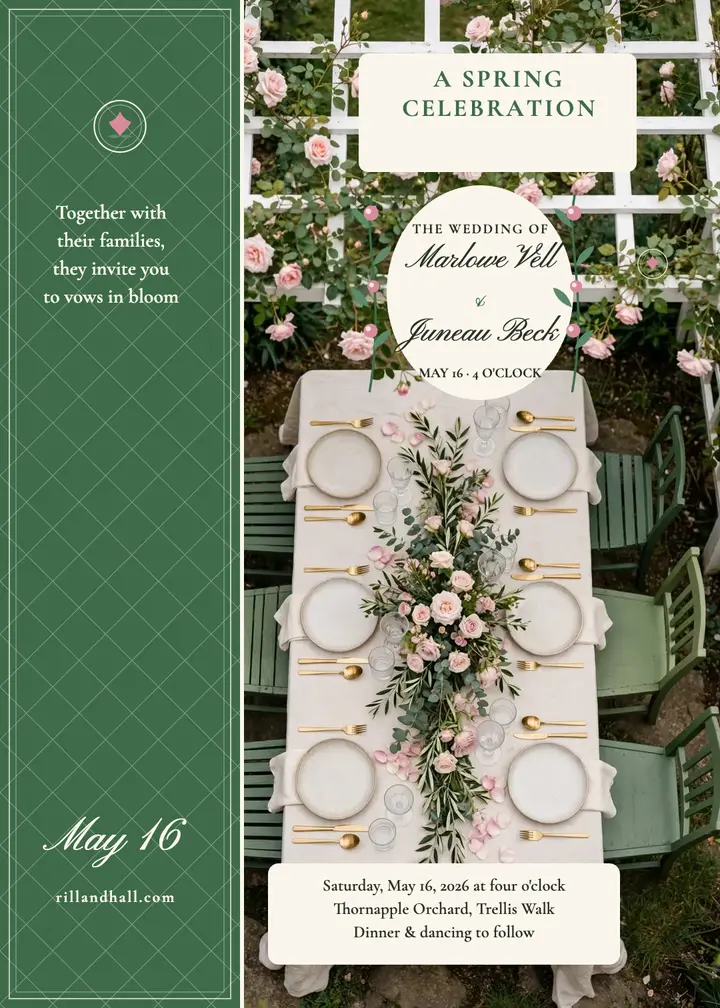 Rose trellis garden wedding invitation template