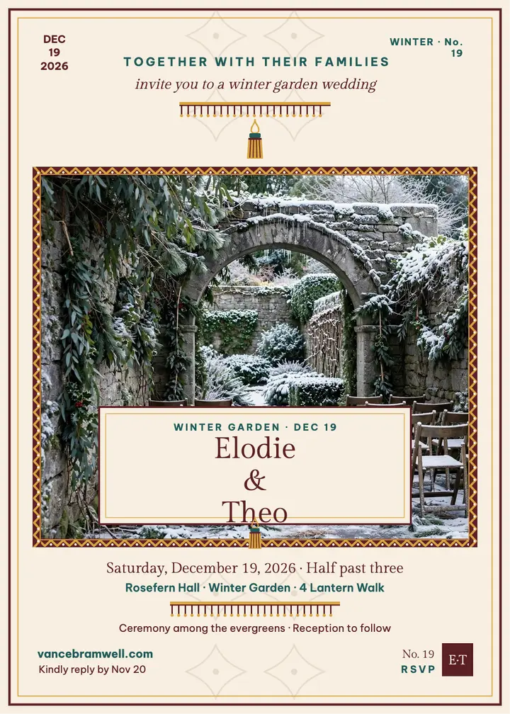 Rosefern winter garden wedding invite template