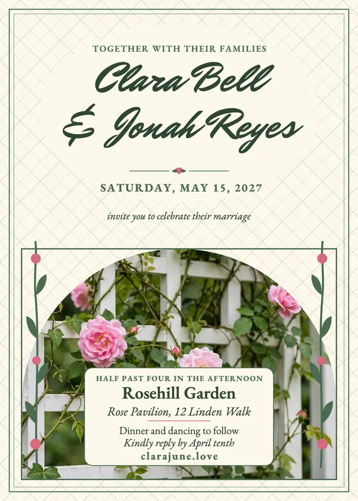Rose trellis garden invitation template