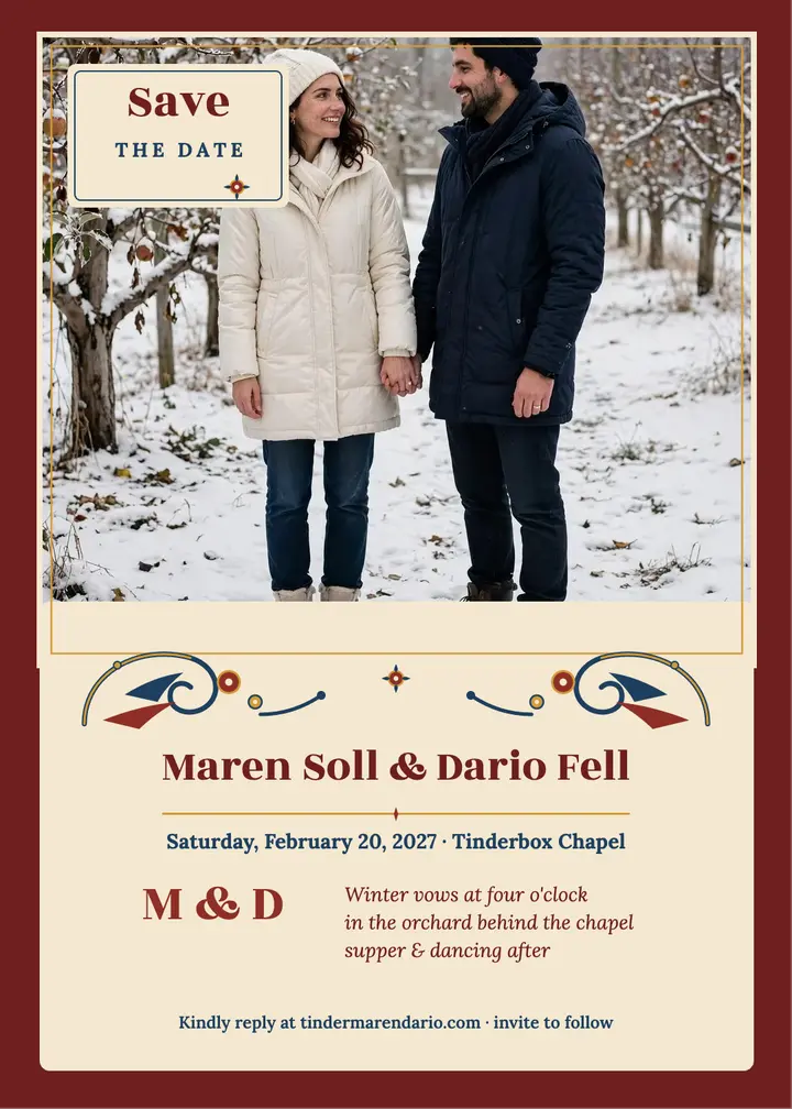 Maren and Dario rosemaled winter invitation template