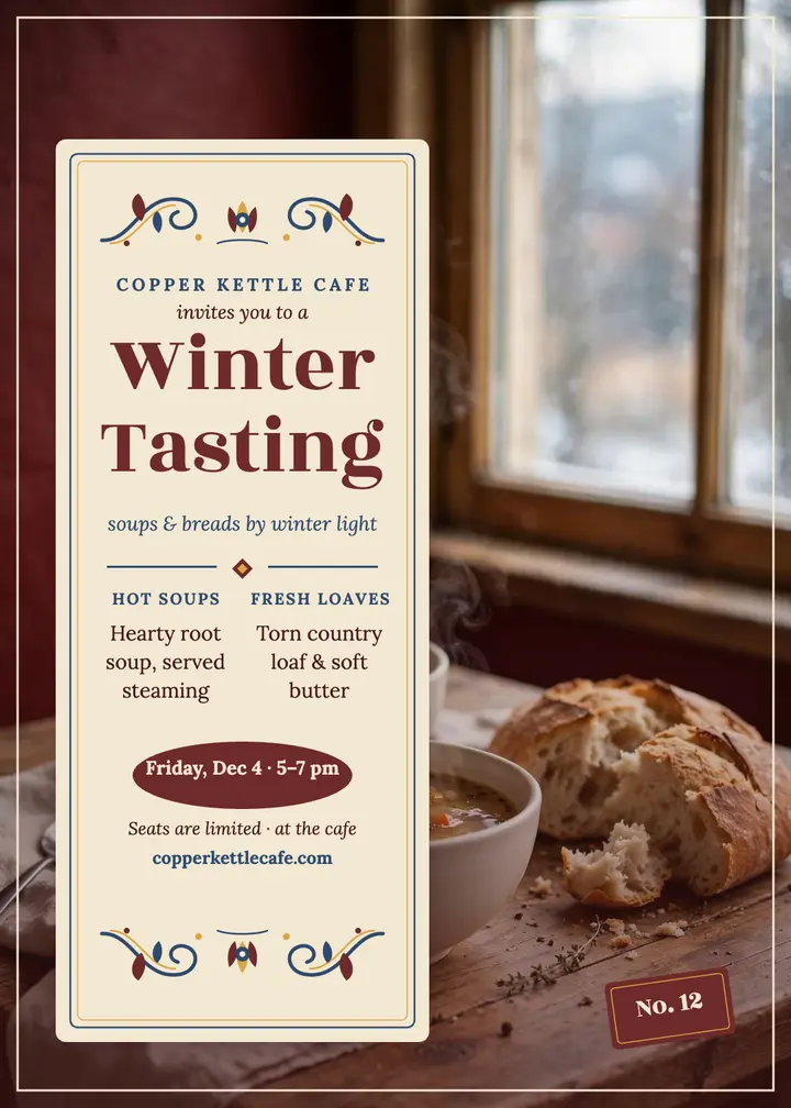 Copper Kettle Cafe winter tasting invitation template