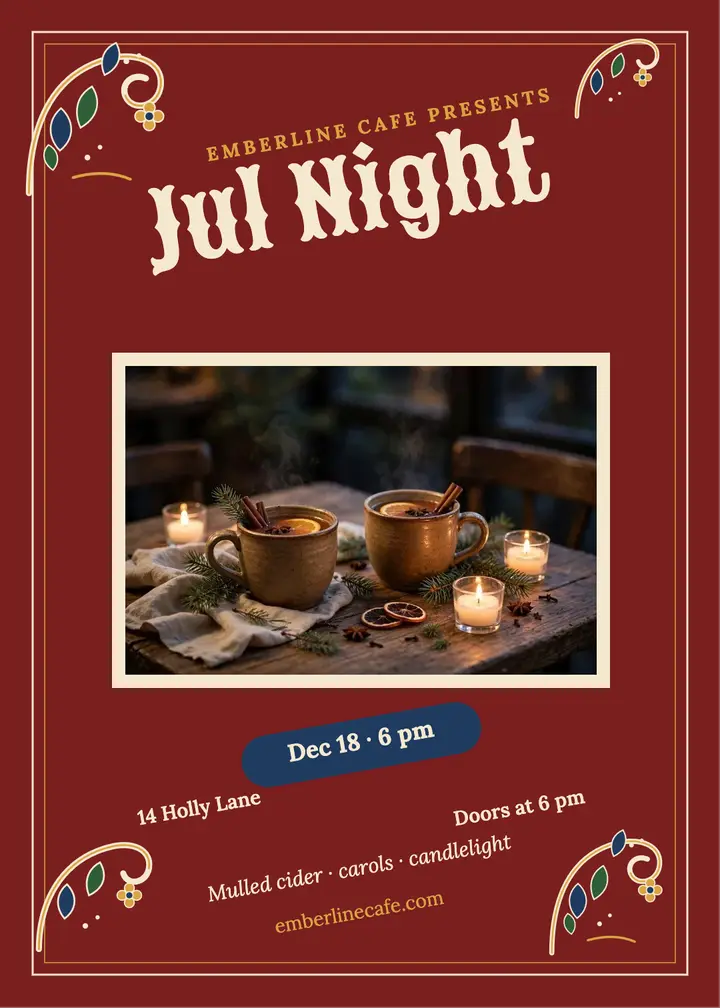 Emberline Cafe Jul Night invitation template