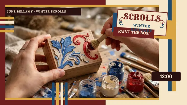 Winter Scrolls rosemaling box tutorial thumbnail template