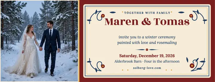 Maren and Tomas rosemaling winter cover: winter wedding cover template
