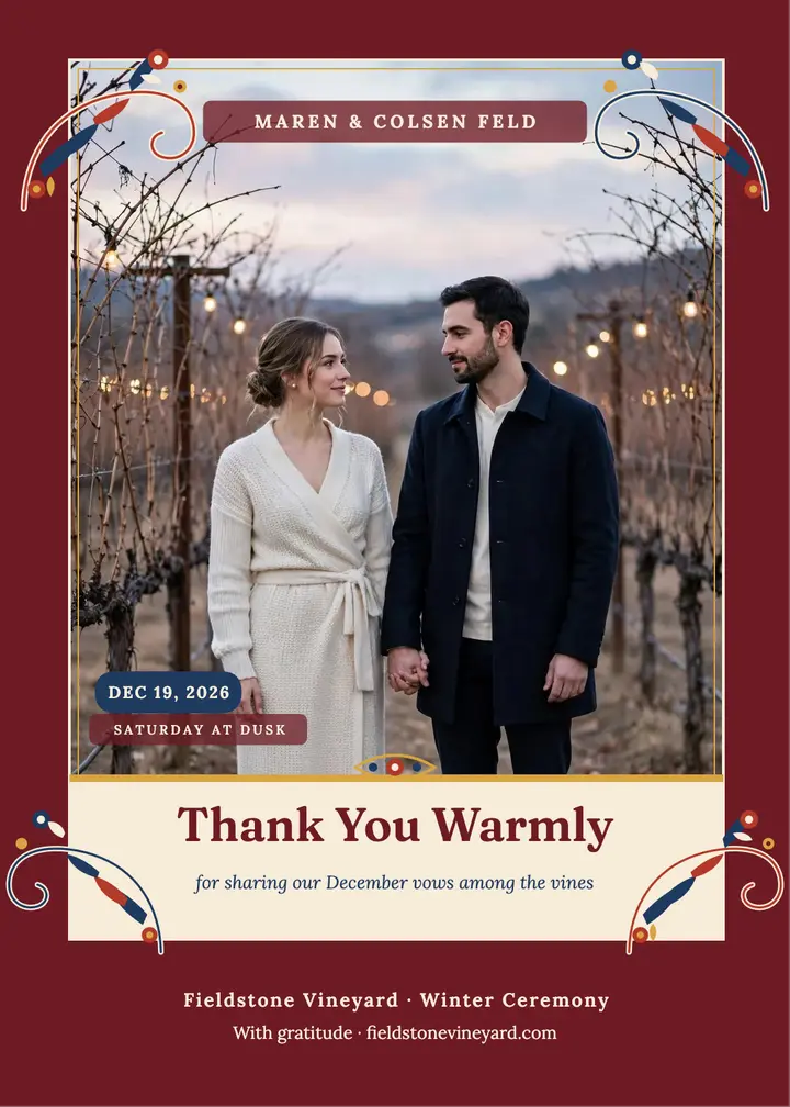 Maren and Colsen winter vineyard thank you template