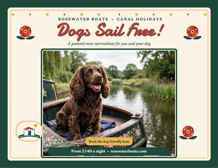 Rosewater canal boat dogs flyer template