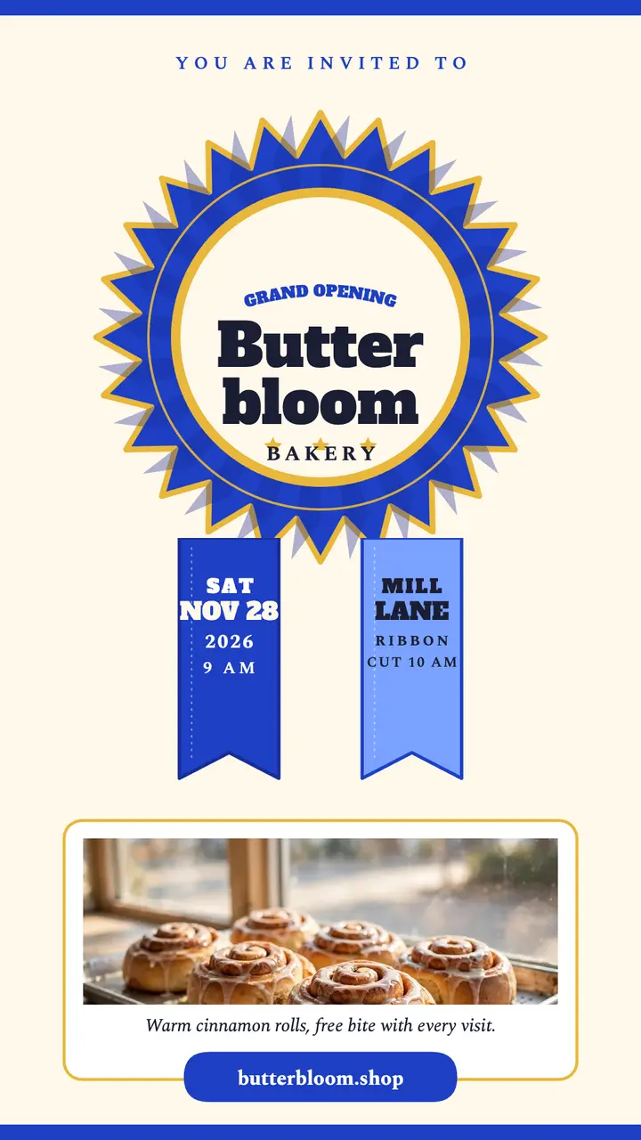 Butterbloom Bakery grand opening rosette story template
