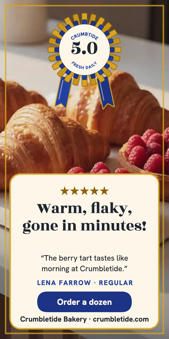 Crumbletide bakery rosette review ad: bakery review ad template