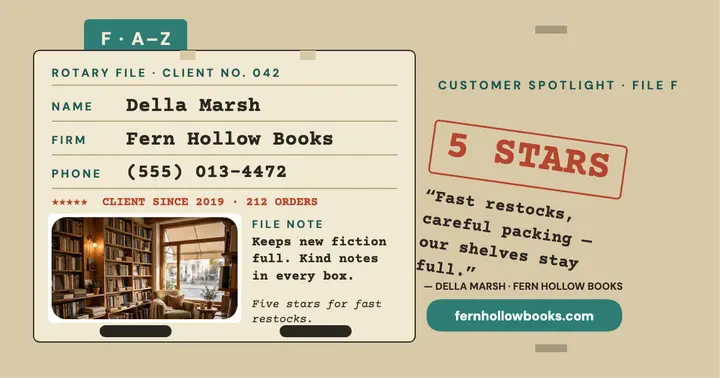 Fern Hollow Books rotary card spotlight template