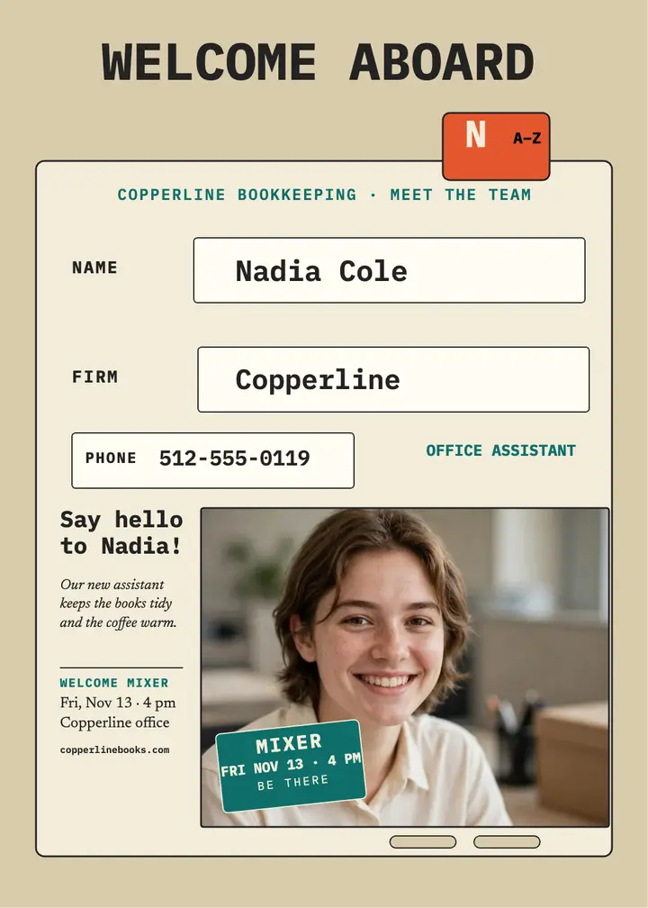 Copperline welcome aboard rotary card template