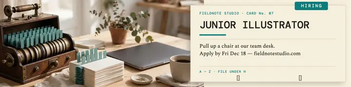 Fieldnote hiring banner, rotary card file template