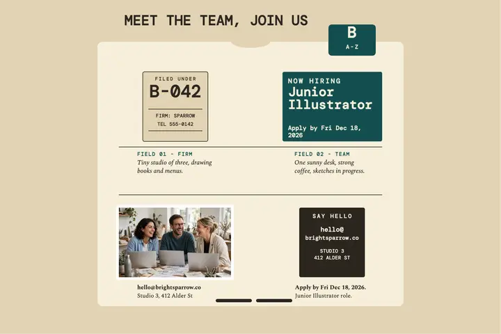 Brightsparrow team hiring postcard template