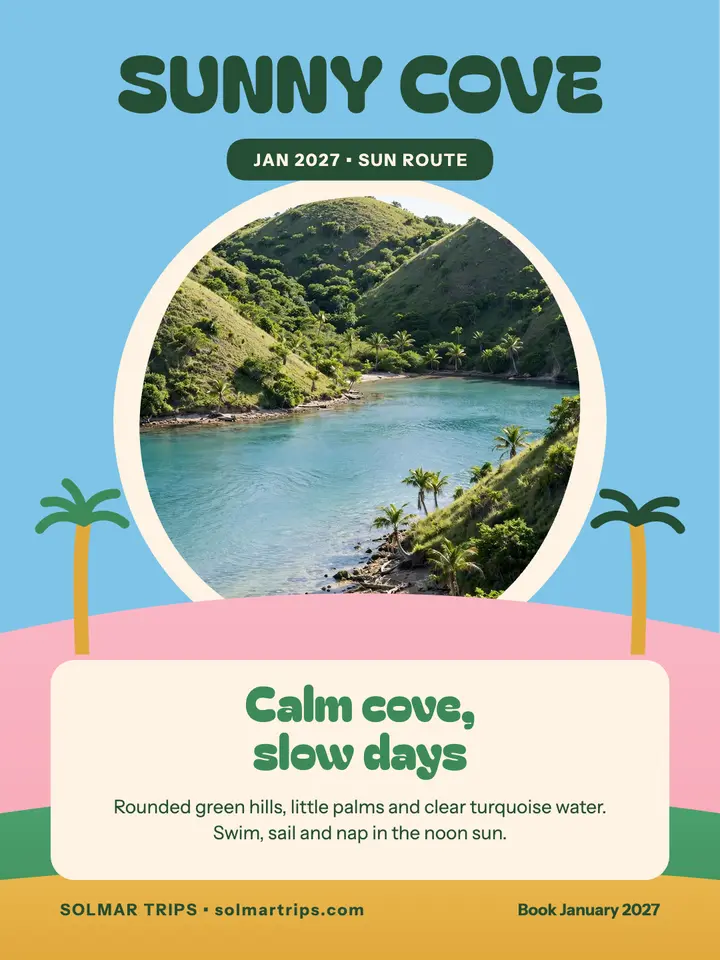 Sunny cove getaway portrait, Solmar Trips template