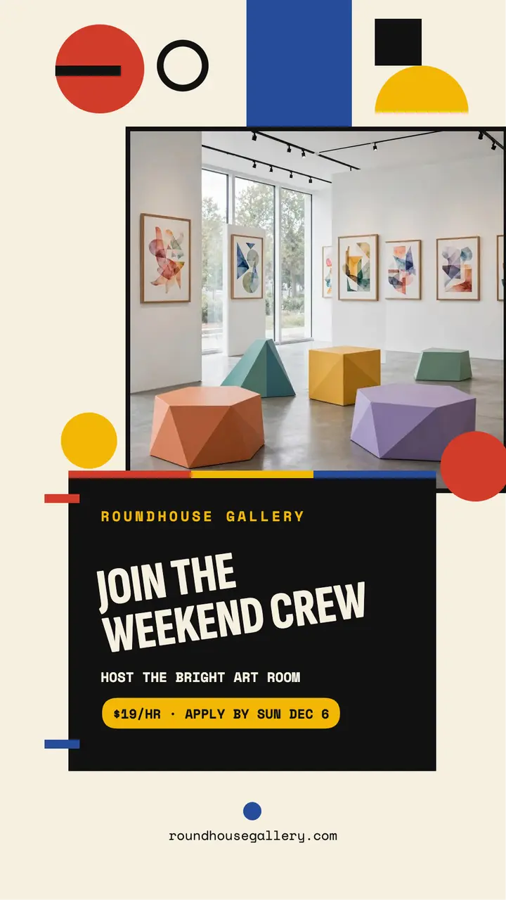 Roundhouse Gallery weekend crew hiring story: gallery hiring story template