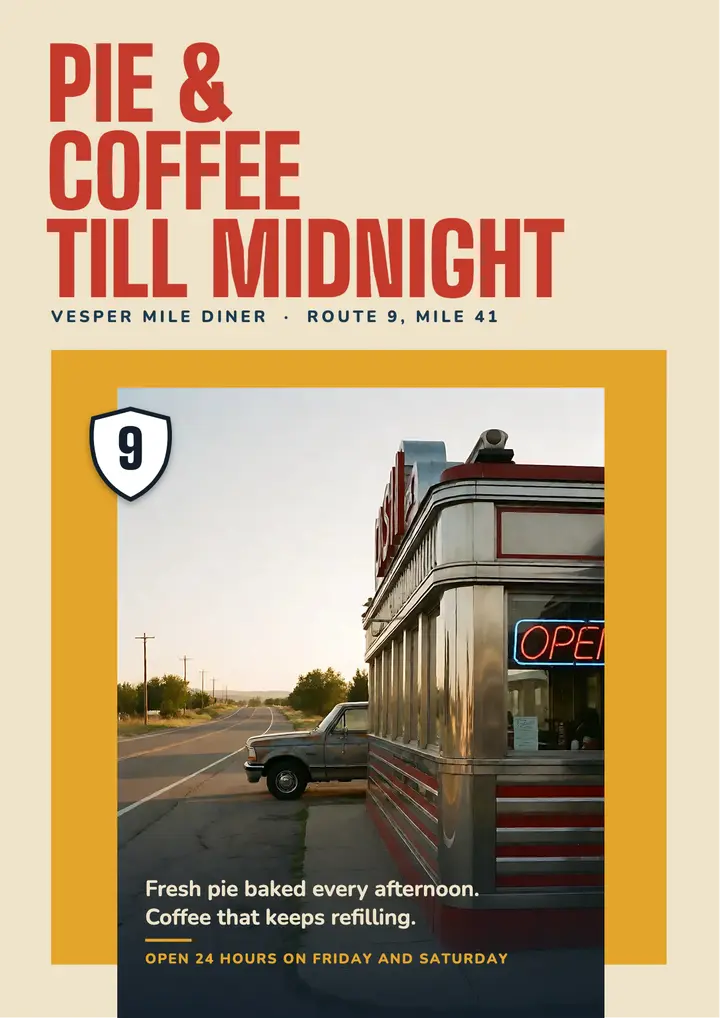 Vesper Mile Diner pie and coffee flyer template