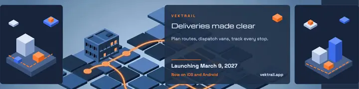 Vektrail route planning app launch banner template