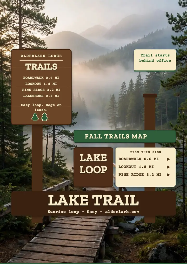 Alderlark Lodge lake trail flyer template