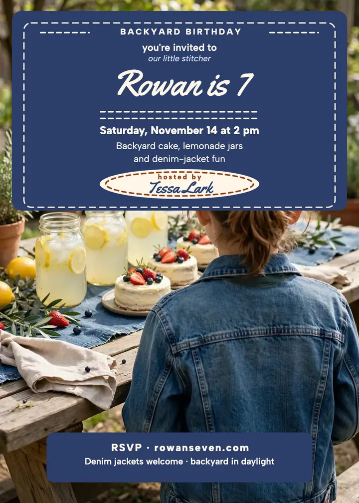 Rowan denim backyard birthday invitation template