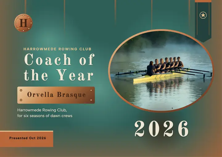Rowing Coach of the Year verdigris certificate template
