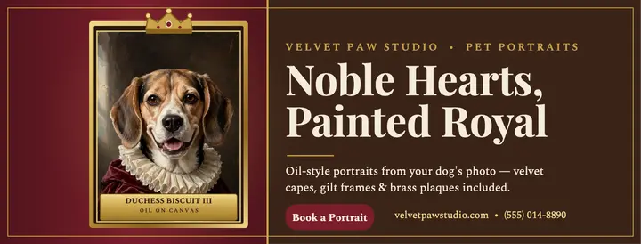 Royal beagle portrait cover for Velvet Paw Studio template