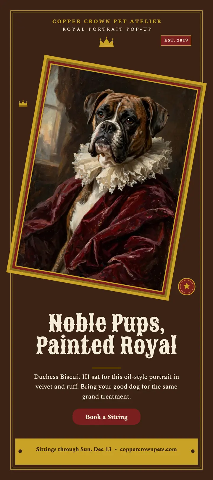 Royal boxer portrait rack card, Copper Crown: pet portrait rack card template