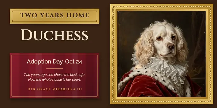 Duchess Mirabelka two years home royal portrait post template