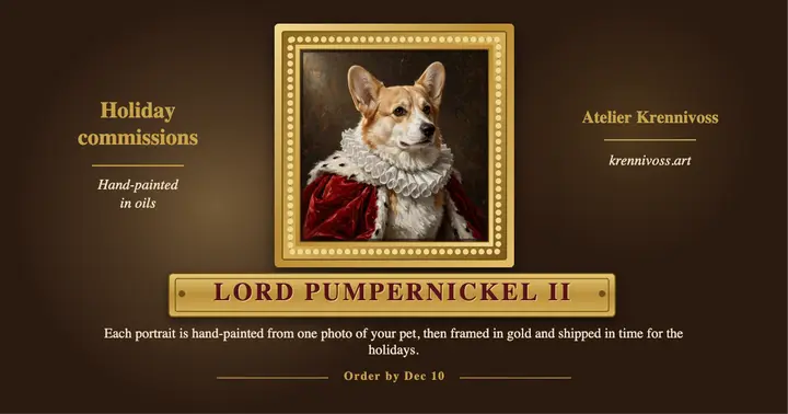 Royal pet portrait holiday commissions post template