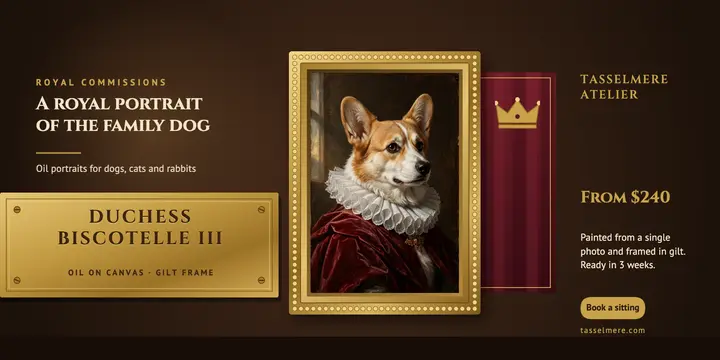 Tasselmere royal pet portrait commission post template