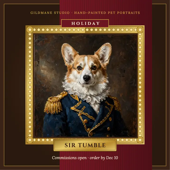 Sir Tumble holiday pet portrait commission post template