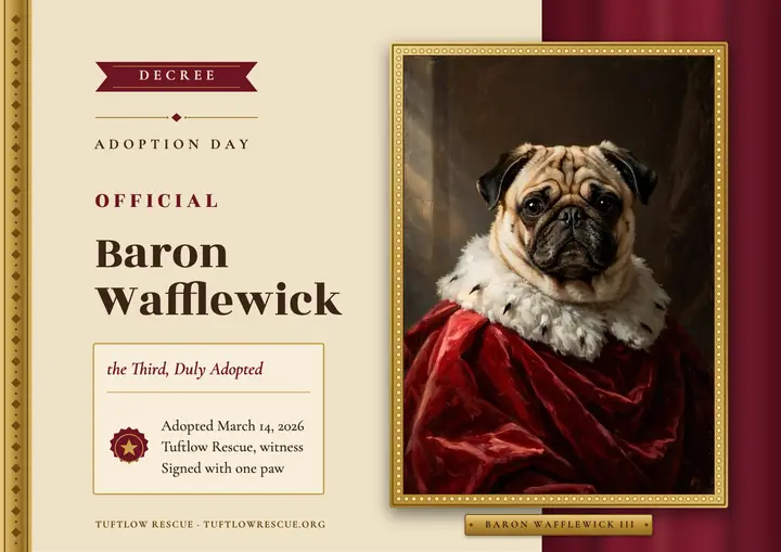 Baron Wafflewick royal pug adoption certificate template