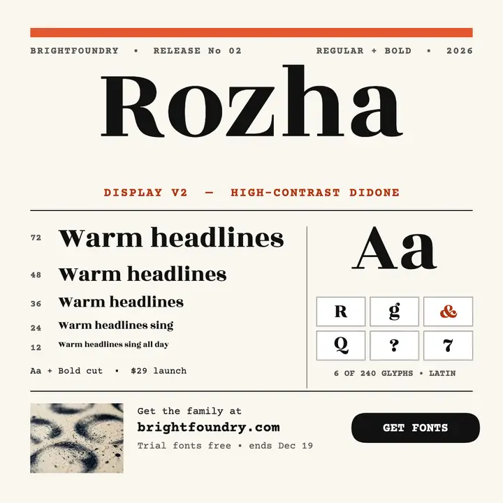 Rozha Display specimen launch post template