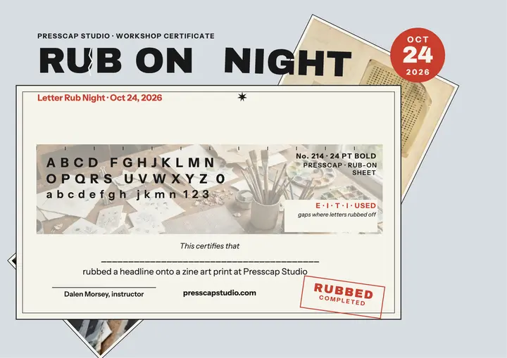 Letter Rub Night workshop certificate template