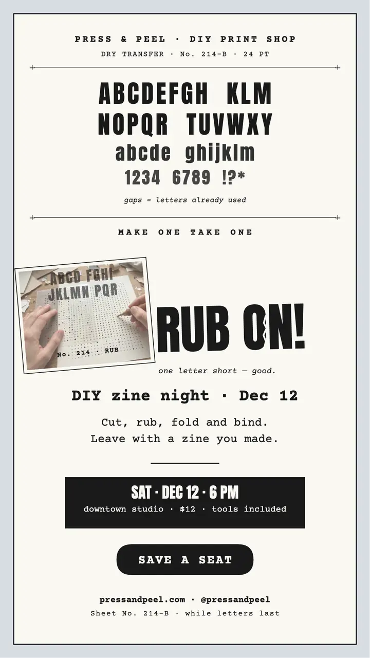 Press and Peel zine night story template