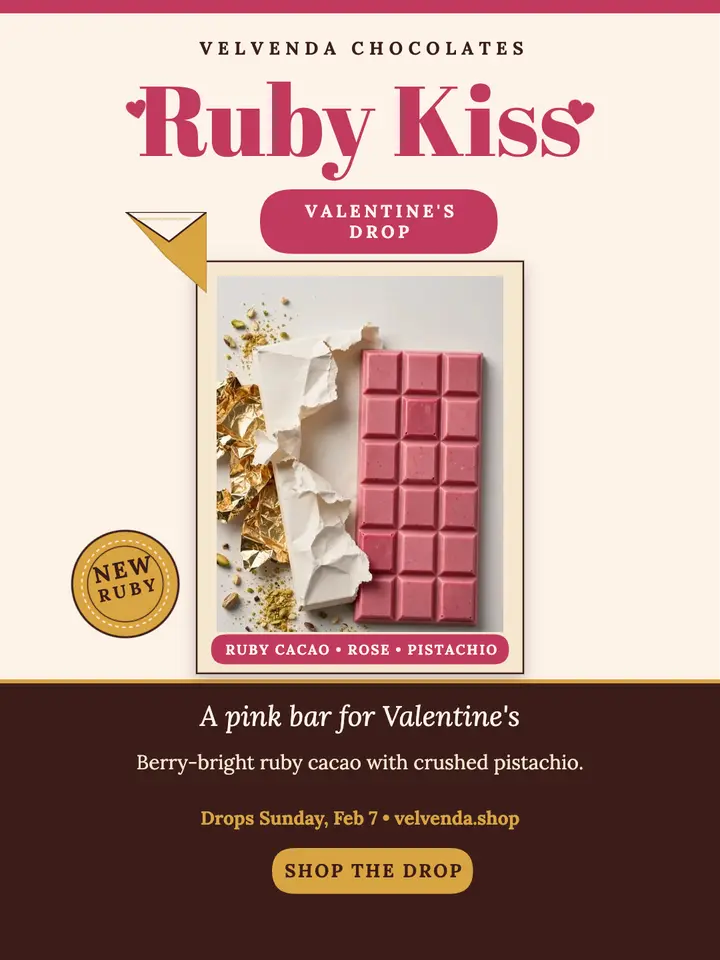 Velvenda Ruby Kiss bar Valentine launch template