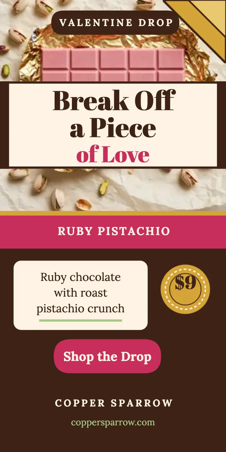 Copper Sparrow ruby chocolate Valentine half-page ad: valentine chocolate ad template