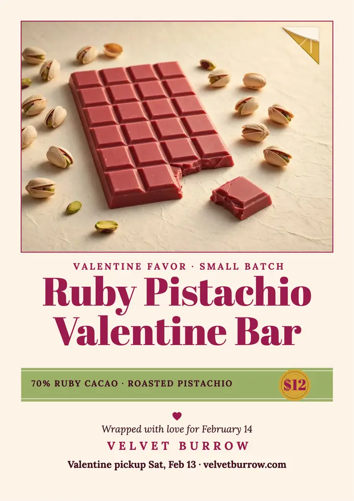 Velvet Burrow ruby chocolate Valentine flyer template