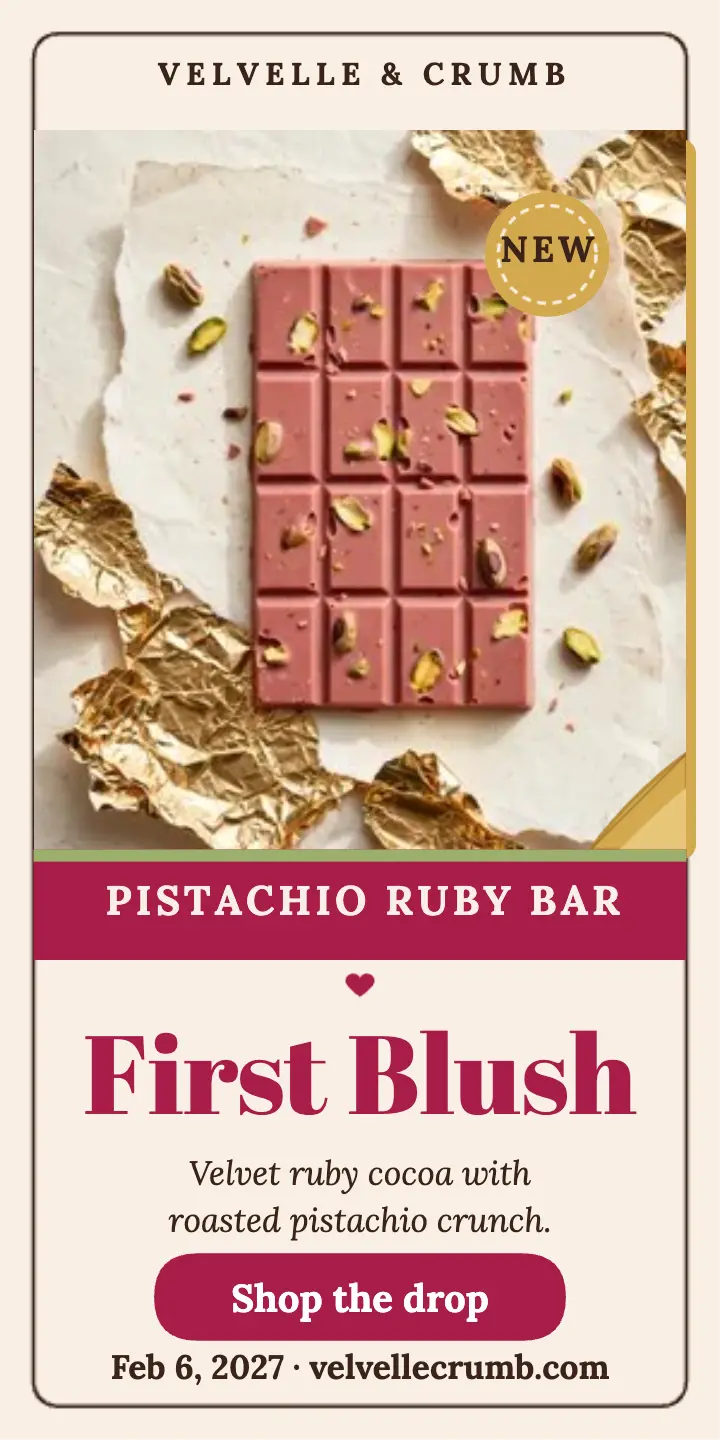 Velvelle First Blush pistachio ruby bar ad template