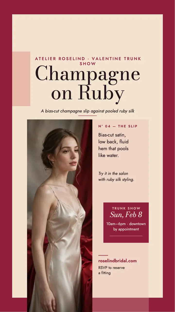 Atelier Roselind ruby satin bridal story template