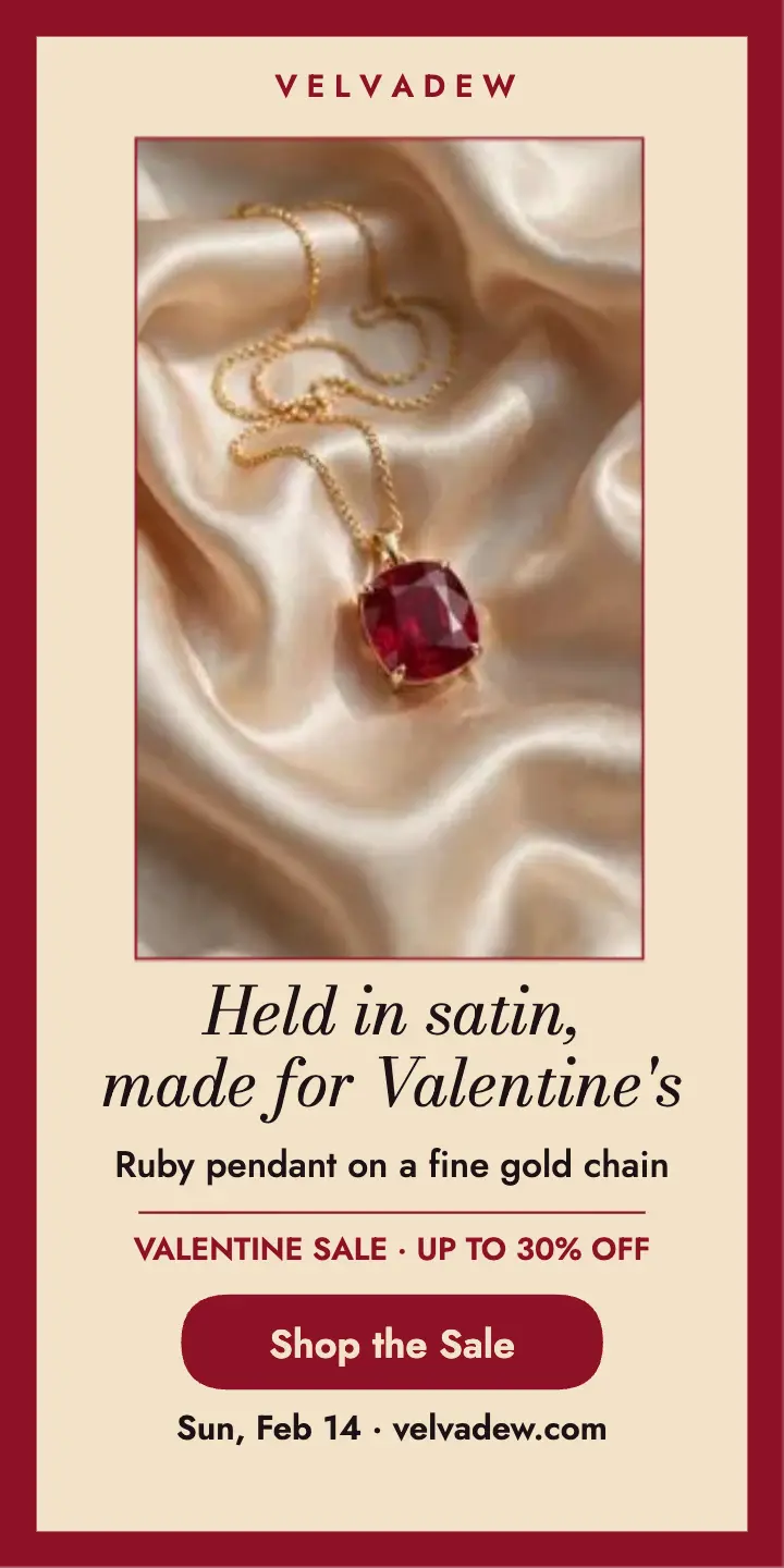 Velvadew ruby pendant Valentine sale ad template
