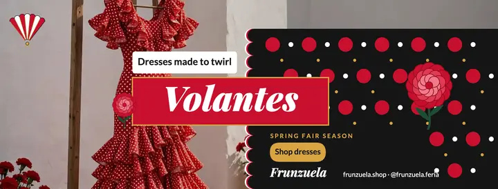 Frunzuela ruffle dress boutique Facebook cover, feria polka dots template